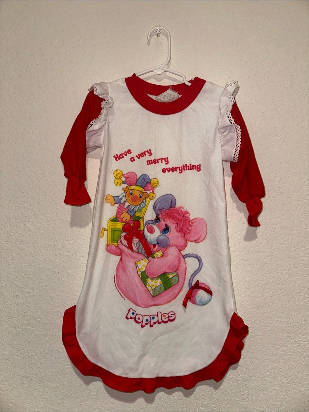 Vintage 1986 Popples Character Gift Nightgown with Red Trim Size 3T